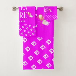 Hot Pink LOVE LIVES HERE Stylish Customizable Bath Towel Set