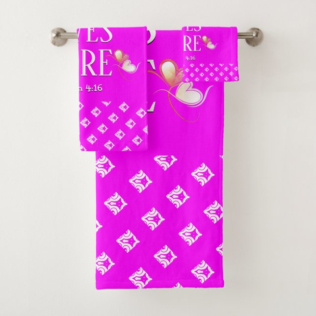Hot Pink | LOVE LIVES HERE | Stylish Customizable Bath Towel Set (Insitu)