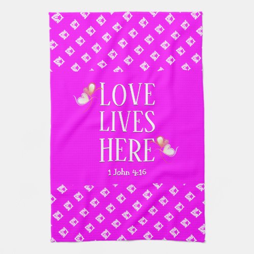 Hot Pink  LOVE LIVES HERE  Stylish Customizable Kitchen Towel