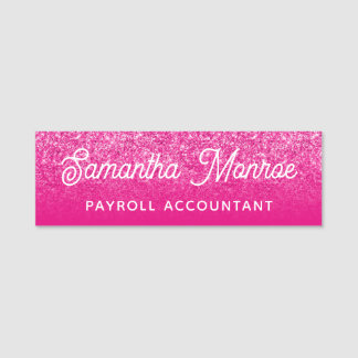Hot Pink Luxury Glitter Ombre Name Tag