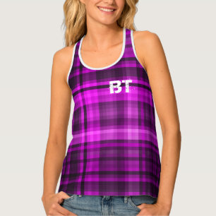 Hot Pink Madras Pattern Customized Grunge Monogram Tank Top