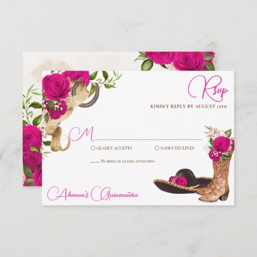 Hot Pink Magenta Charro Western Quinceanera RSVP Card