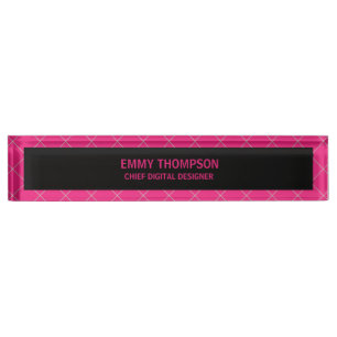Hot Pink Magenta Company Business Job Title Desk Name Plate