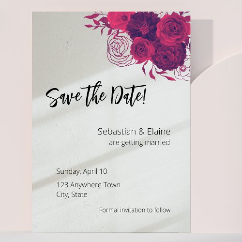 Hot Pink  Magenta Floral Bouquet with Sunlight Save The Date