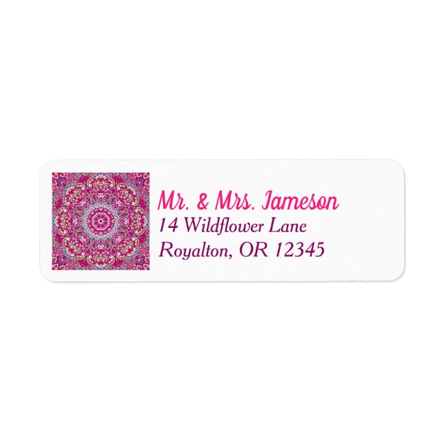 Hot Pink, Magenta, Green and Blue Mandala Address Label (Front)