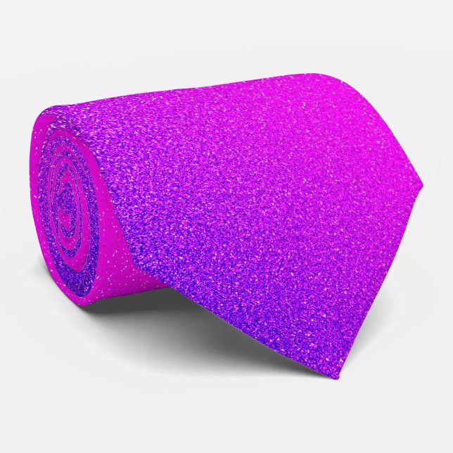 Hot Pink Magenta Violet Glitter Purple Colorful Neck Tie (Rolled)