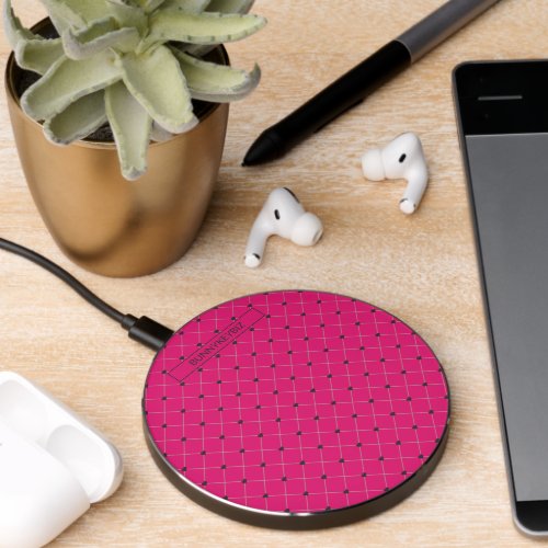 Hot Pink Magenta with Company Business Name Wireless Charger