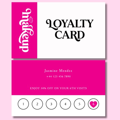 Hot Pink Makeup 6 Visits Client Loyalty Card