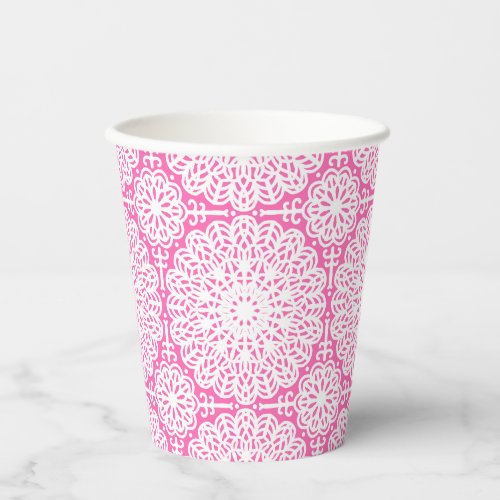 Hot Pink Mandala Lace Boho Elegant Shabby Chic  Paper Cups