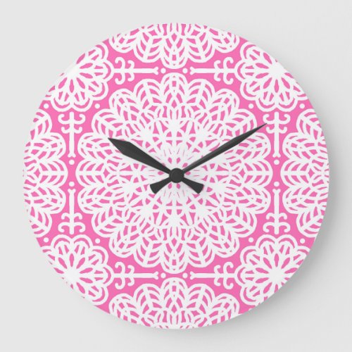 Hot Pink Mandala Lace Boho Large Clock