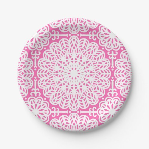 Hot Pink Mandala Lace Boho Paper Plates