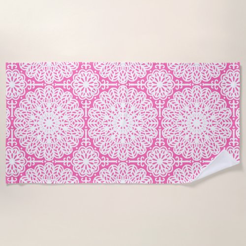 Hot Pink Mandala Lace Boho Shabby Chic Elegant Beach Towel