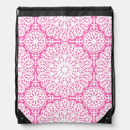Hot Pink Mandala Lace Boho Shabby Chic Elegant Drawstring Bag