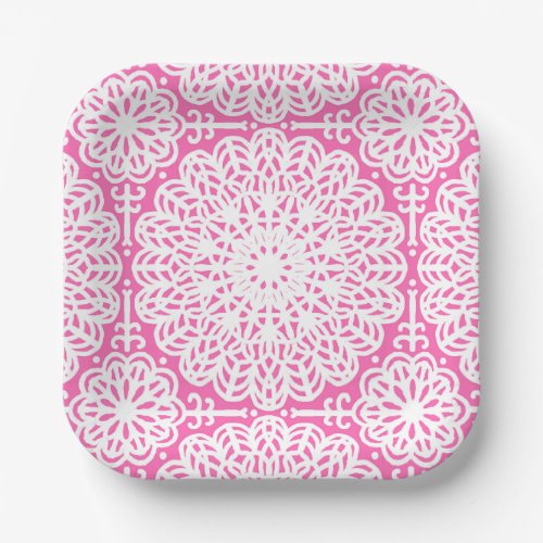 Hot Pink Mandala Lace Boho Shabby Chic Elegant Paper Plates