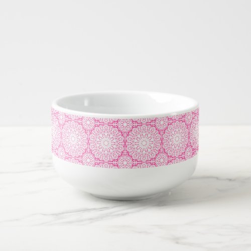 Hot Pink Mandala Lace Boho Shabby Chic Elegant Soup Mug
