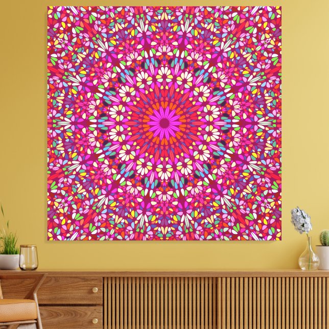 Hot Pink Mandala – Premium Wrapped Canvas Radiance Print (Insitu(LivingRoom))