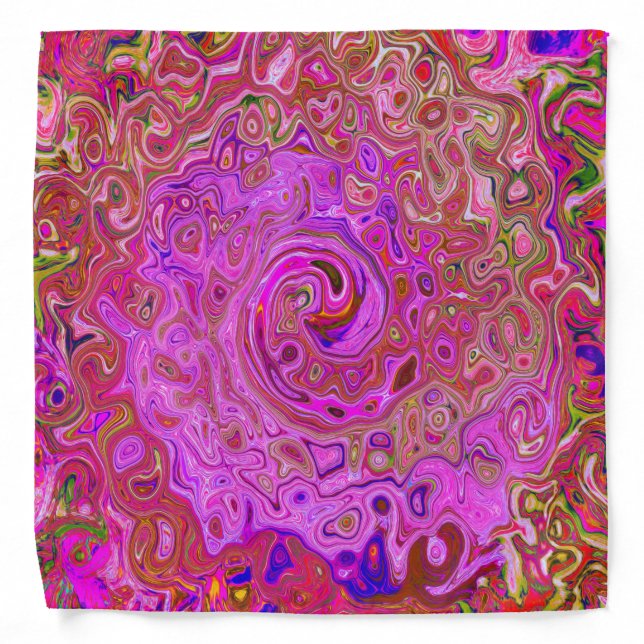 Hot Pink Marbled Colors Abstract Retro Swirl Bandana (Front)