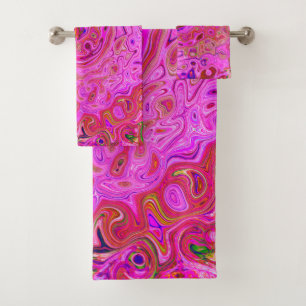 Hot Pink Marbled Colors Abstract Retro Swirl Bath Towel Set
