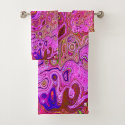 Hot Pink Marbled Colors Abstract Retro Swirl Bath Towel Set