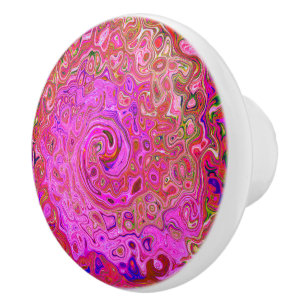 Hot Pink Marbled Colors Abstract Retro Swirl Ceramic Knob