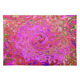 Hot Pink Marbled Colors Abstract Retro Swirl Cloth Placemat