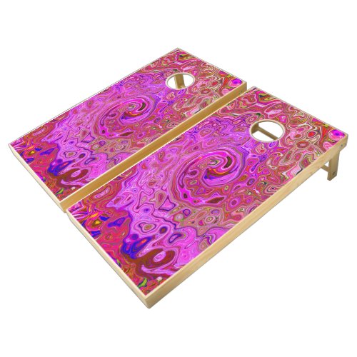 Hot Pink Marbled Colors Abstract Retro Swirl Cornhole Set