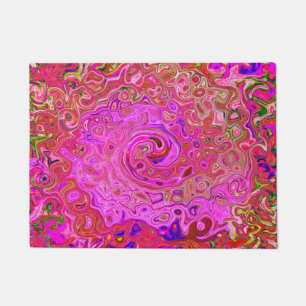 Hot Pink Marbled Colors Abstract Retro Swirl Doormat