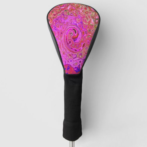 Hot Pink Marbled Colors Abstract Retro Swirl Golf Head Cover