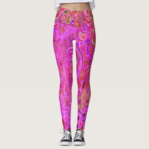 Hot Pink Marbled Colors Abstract Retro Swirl Leggings
