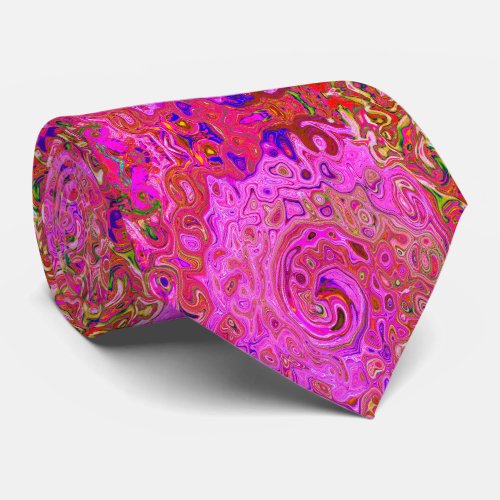 Hot Pink Marbled Colors Abstract Retro Swirl Neck Tie