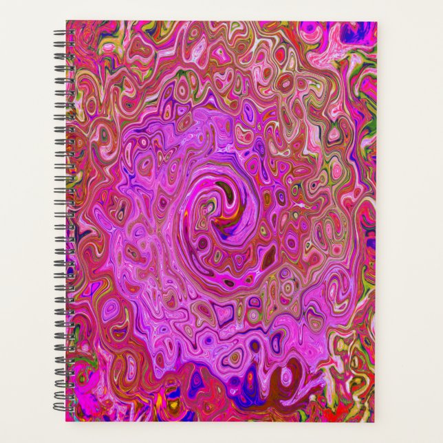 Hot Pink Marbled Colors Abstract Retro Swirl Planner (Front)