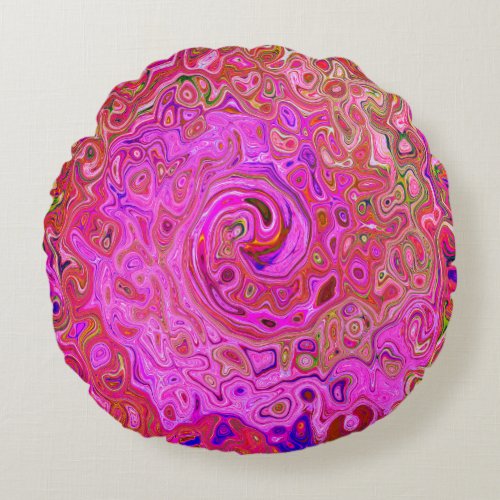 Hot Pink Marbled Colors Abstract Retro Swirl Round Pillow