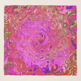 Hot Pink Marbled Colors Abstract Retro Swirl Scarf
