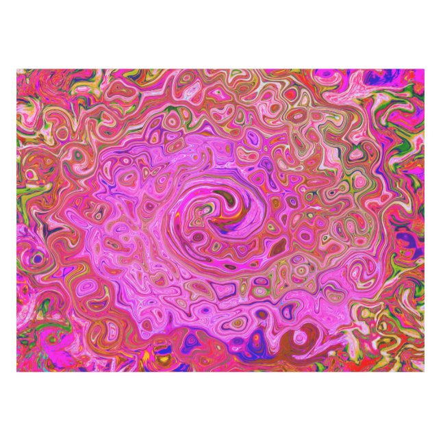 Hot Pink Marbled Colors Abstract Retro Swirl Tablecloth (Front (Horizontal))