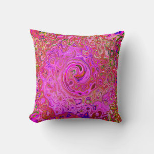 Hot Pink Marbled Colors Abstract Retro Swirl Throw Pillow
