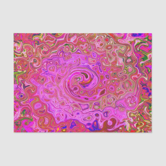 Hot Pink Marbled Colors Abstract Retro Swirl Tissue Paper (Front)