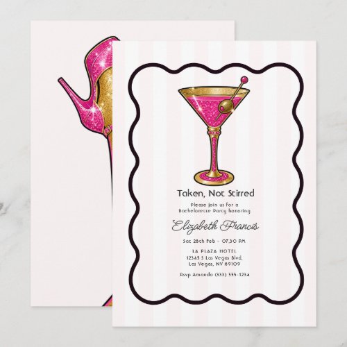 Hot Pink Martini Las Vegas Bachelorette Party Invitation