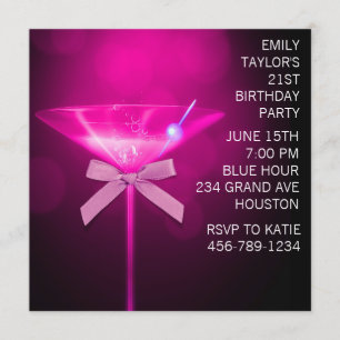 Hot Pink Martini Womans Hot Pink 21st Birthday Invitation