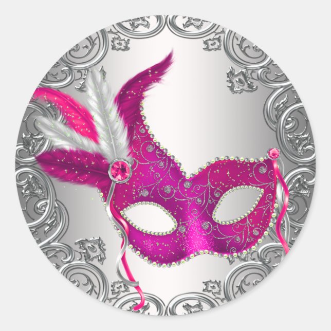 Hot Pink Mask Masquerade Envelope Seal Favor (Front)