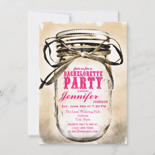 Hot Pink Mason Jar Bachelorette Party Invitations