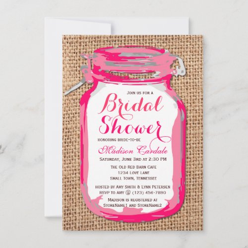 Hot Pink Mason Jar Bridal Shower Invitations