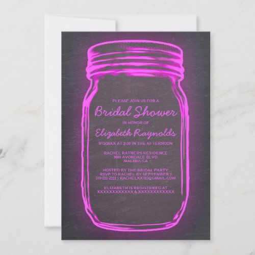 Hot Pink Mason Jar Bridal Shower Invitations