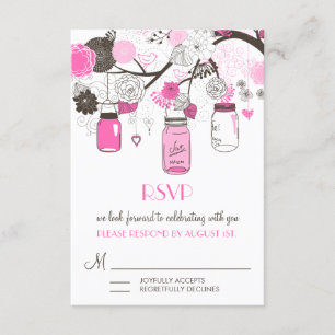 Hot Pink Mason Jars Wedding RSVP Card
