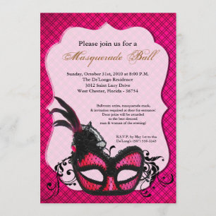 Hot Pink Masquerade Mask Ball Costume Halloween Invitation