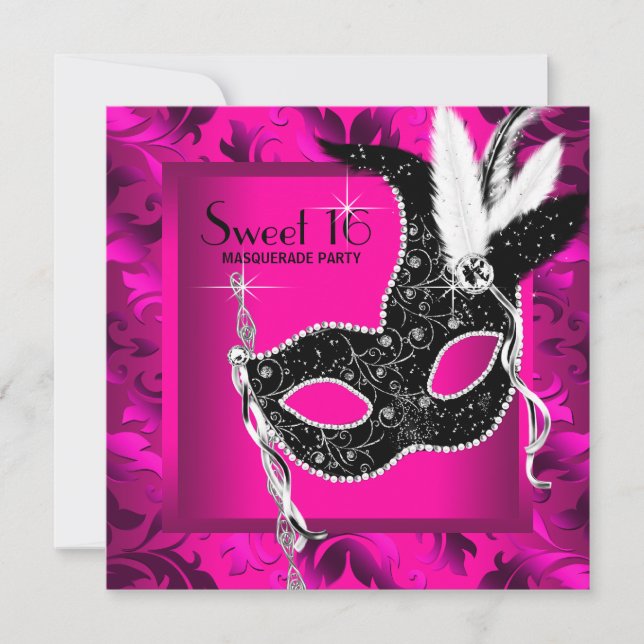 Hot Pink Masquerade Party Invitation (Front)