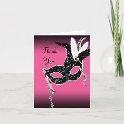 Hot Pink Masquerade Party Mask Thank You Cards