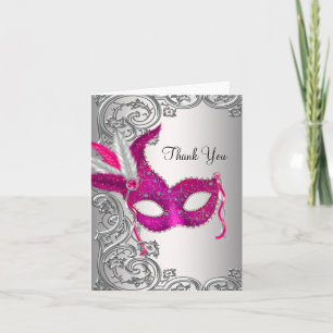 Hot Pink Masquerade Party Thank You Cards