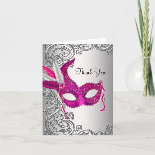 Hot Pink Masquerade Party Thank You Cards