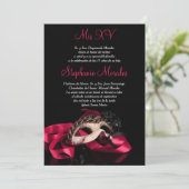 Hot Pink Masquerade Quinceanera Invitation (Standing Front)