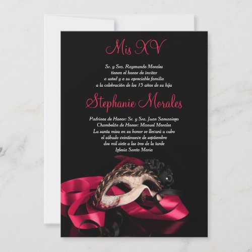 Hot Pink Masquerade Quinceanera Invitation